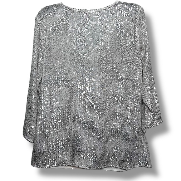 Vince Camuto women’s silver sequin top 3/4 sleeves size: XL - Picture 2 of 5